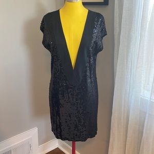 NWT! Velvet (brand), Sequin Deep-V Mini Dress / Tunic. Black, Size P